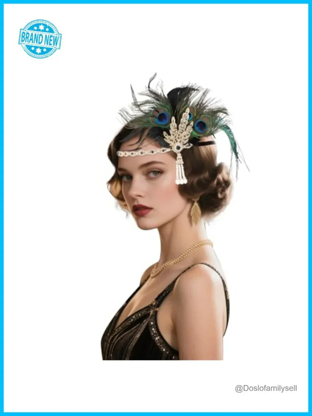 1920s Flapper Feather Pearl Headband Costume Headpiece Gatsby Rhinestone Hair